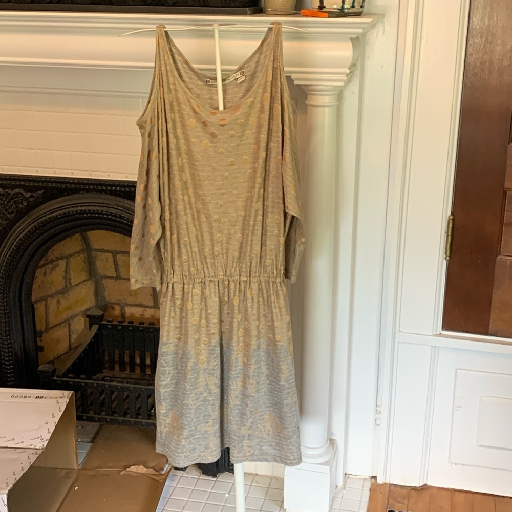 Chelsea & Violet cold shoulder metallic‎ embellished dress. Worn 2x